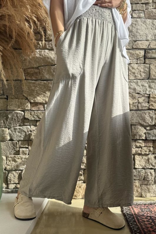 Basso Shirring Wide Leg Pant Taupe